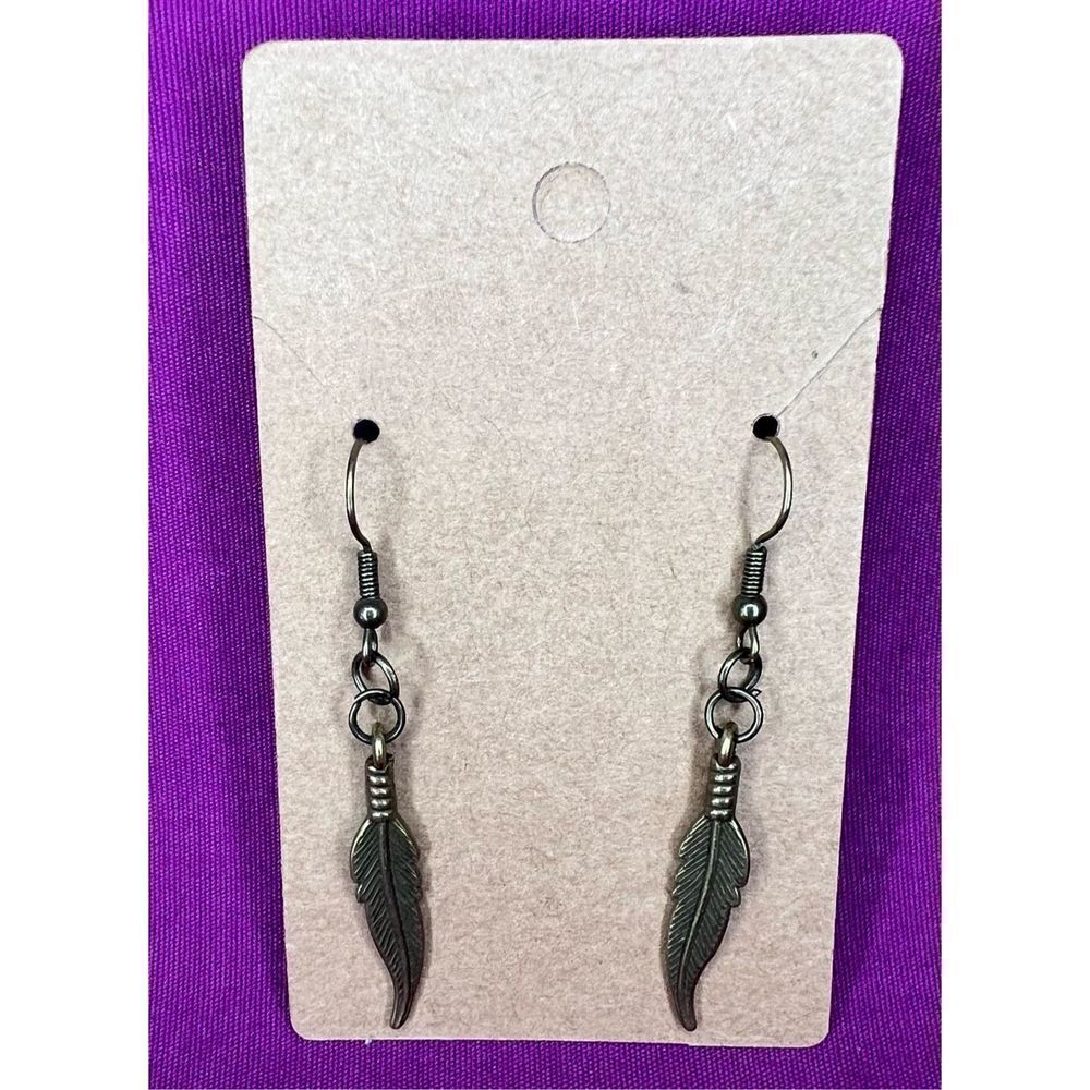 Handmade Bronze Dangly Feather Earrings